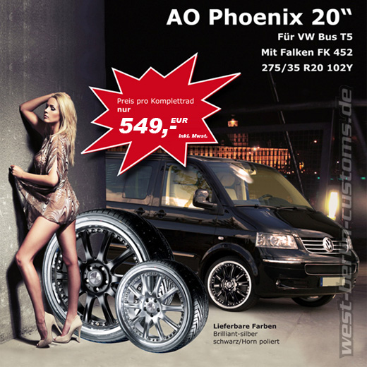 AO Phoenix in 20Zoll für den VW Bus T5 mit Falken-Reifen
