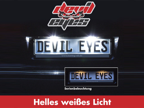 „EINE FÜR ALLE“ – devil eyes – LED – Kennzeichenbeleuchtung