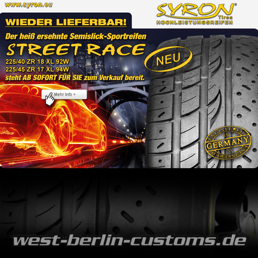 Syron Tires – Semi-Slick ‚Street Race‘ ist in 17Zoll und 18Zoll verfügbar