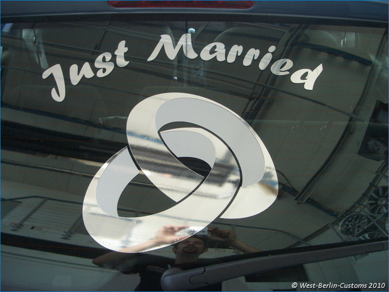 Just Married – Aufkleber für die Heckscheibe