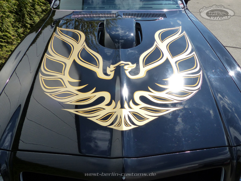 Neue Dekore für 1976 Pontiac Firebird Trans Am – Feuer-Vogel als Haubendekor